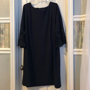 Sharagano navy blue lacy sleeved dress.